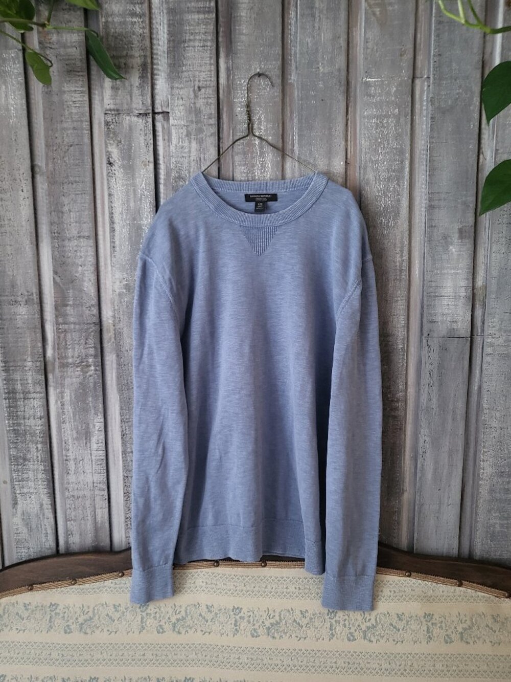 Banana Republic Men Cotton Slub Crewneck Sweater Light Blue Utility Garment L